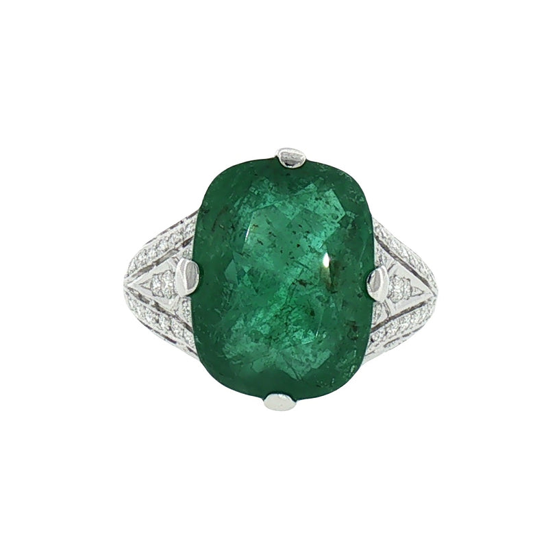 JR0436K - Emerald with Diamond Ring Set in Platinum950 Setting
