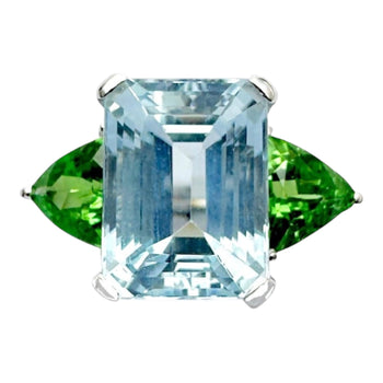 JR0341M - Aquamarine with Tsavorite Ring set in Platinum 900 Setting