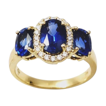 JR0165K - Blue Sapphire with Diamond Ring Set in 18K Gold Setting