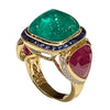 JR0341K - Sugarloaf Emerald with Ruby, Blue Sapphire & Diamond Ring Set in 18K Gold Setting