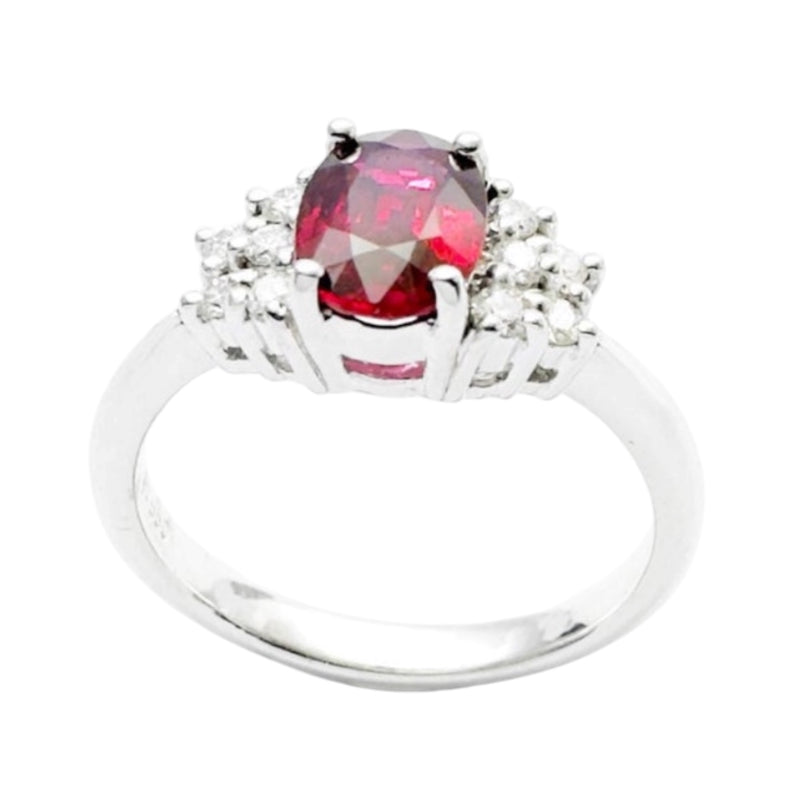 JR0440M - Unheated Ruby with Diamond Ring set in Platinum 950 Setting