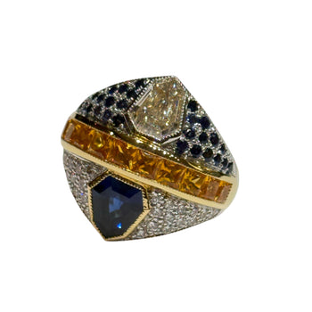 JR0069K - Blue & Yellow Sapphire with Diamond Ring set in 18k Gold Setting