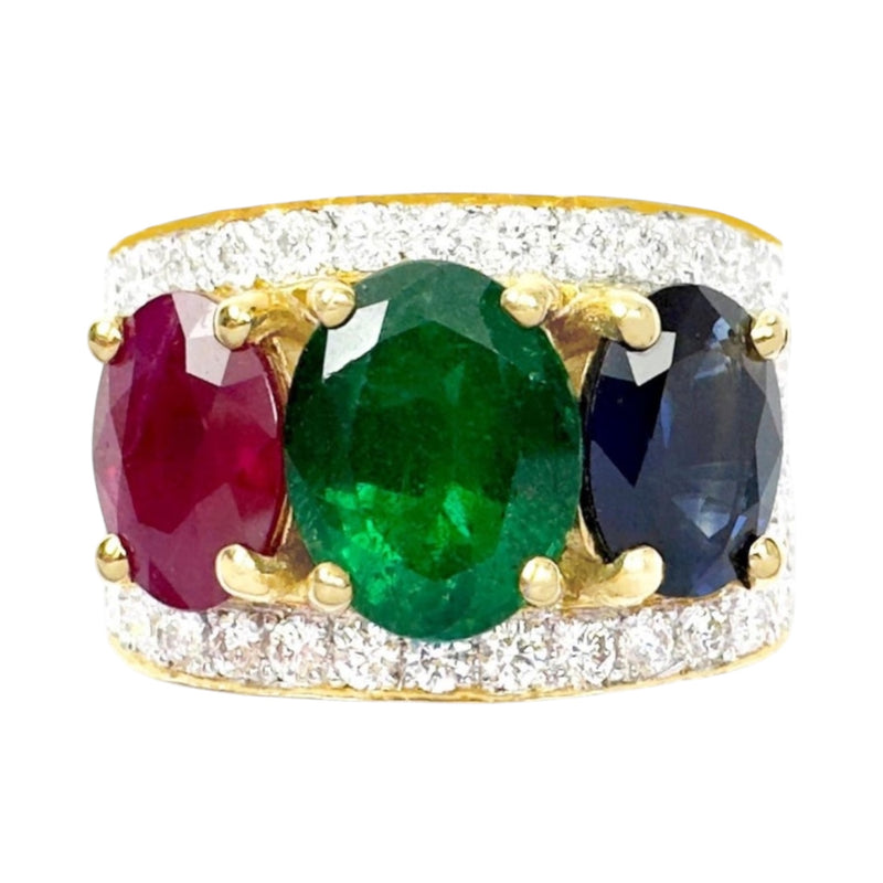 JR0982R - Blue Sapphire, Ruby, Emerald and Diamond Ring set in 18K Gold Setting