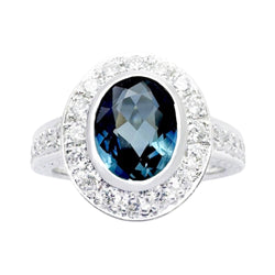 JR0020K - Blue Sapphire with Diamond Ring set in 18K White Gold Setting