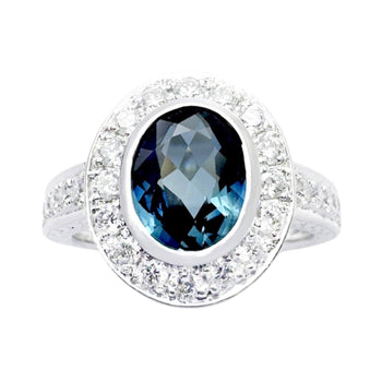 JR0020K - Blue Sapphire with Diamond Ring set in 18K White Gold Setting