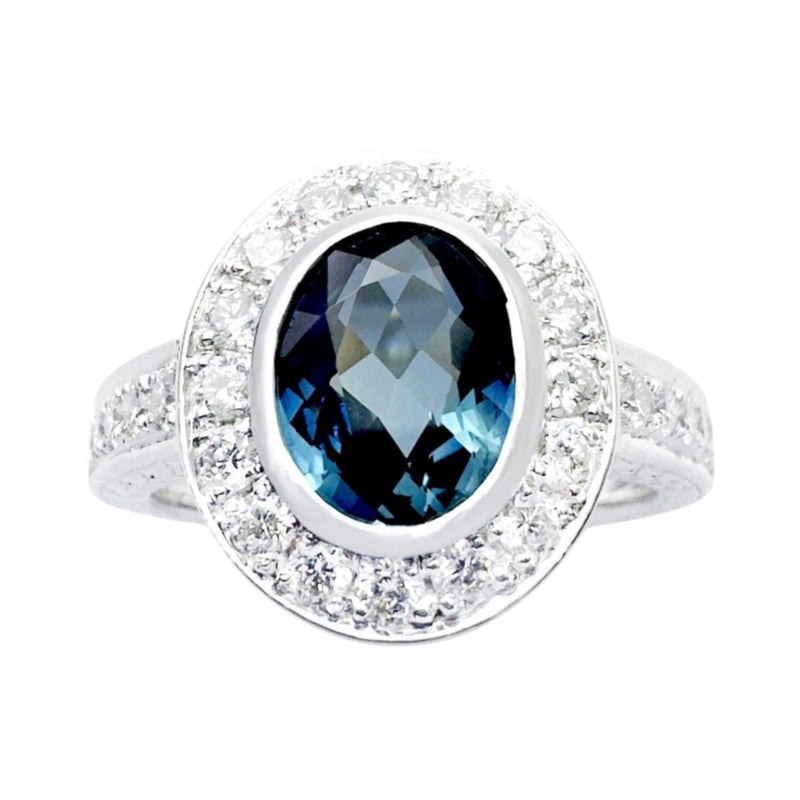 JR0020K - Blue Sapphire with Diamond Ring set in 18K White Gold Setting