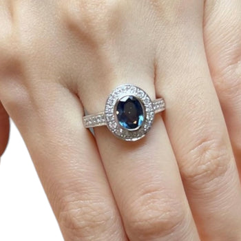 JR0020K - Blue Sapphire with Diamond Ring set in 18K White Gold Setting
