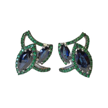 Marquise Sapphire with Tsavorite Earrings Set in 18K White Gold Setting