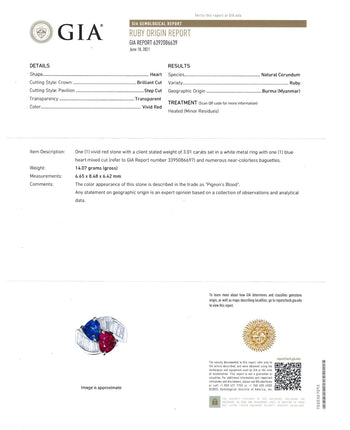 JR0953Y - GIA Certified Heart Shape Burmese Ruby, Sapphire with Diamond Ring Set in Platinum Setting