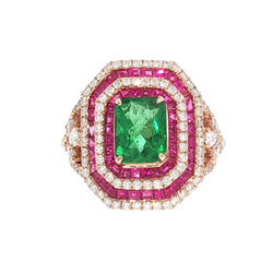 JR0434K - Emerald, Pink Sapphire, and Diamond Ring Set in 18K Rose Gold Setting