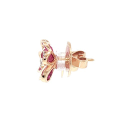 JE0354K -  Ruby with Diamond Clover Earrings Set in 18K Rose Gold Setting