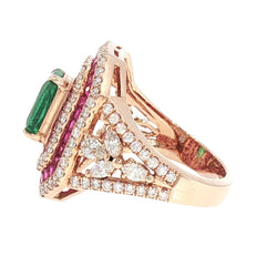 JR0434K - Emerald, Pink Sapphire, and Diamond Ring Set in 18K Rose Gold Setting
