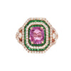 JR0422K - Unheated Pink Sapphire with Emerald and Diamond Ring Set in 18K Rose Gold Setting