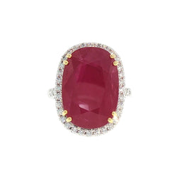 JR0424K - Ruby with Halo Diamond Ring Set in 18K White Gold Setting