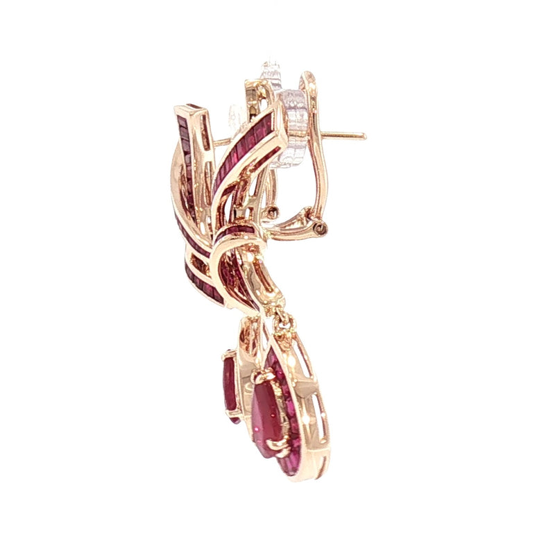 JE0352K - Ruby Dangling Earrings Set in 18K Rose Gold Setting
