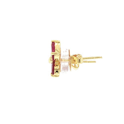 JE0349K - Ruby Flower Earrings Set in 14K Gold Setting