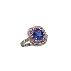 Blue & Pink Sapphire with Diamond Ring set in 18k White Gold Setting
