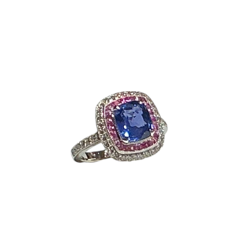 Blue & Pink Sapphire with Diamond Ring set in 18k White Gold Setting