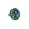 JR0006K - Tanzanite with Emerald & Diamond Ring set in 18k White Gold Setting