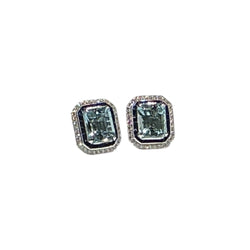JE0003K - Aquamarine and Blue Sapphire & Diamond Earrings set in 18k White Gold Setting