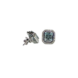 JE0003K - Aquamarine and Blue Sapphire & Diamond Earrings set in 18k White Gold Setting