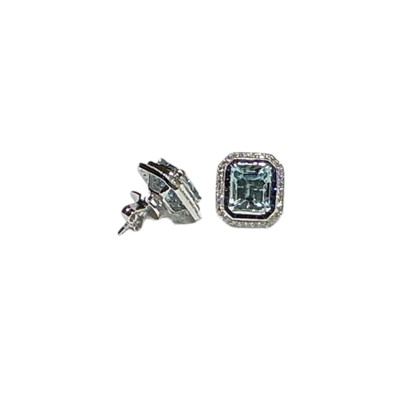 JE0003K - Aquamarine and Blue Sapphire & Diamond Earrings set in 18k White Gold Setting