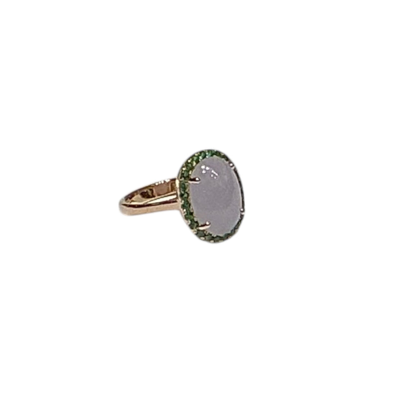 JR0009K - Lavender Jade and Tsavorite Ring set in 18k Rose Gold Setting