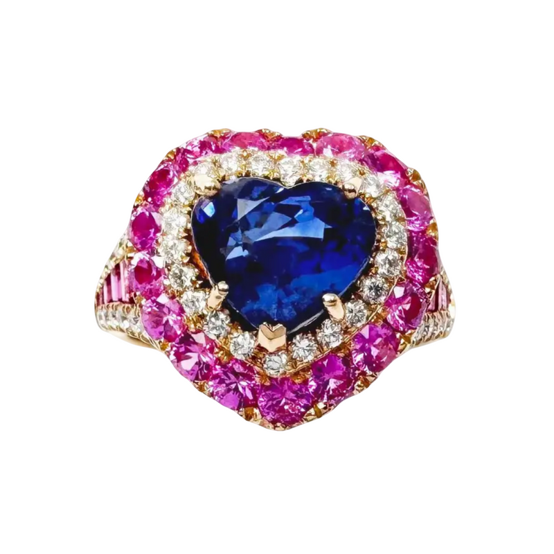 JR0181L - Blue Sapphire with Pink Sapphire and Diamond Ring set in 18K Rose Gold Setting