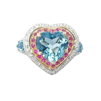 JR0631M - Aquamarine, Pink Sapphire and Diamond Ring set in 18K White Gold Setting