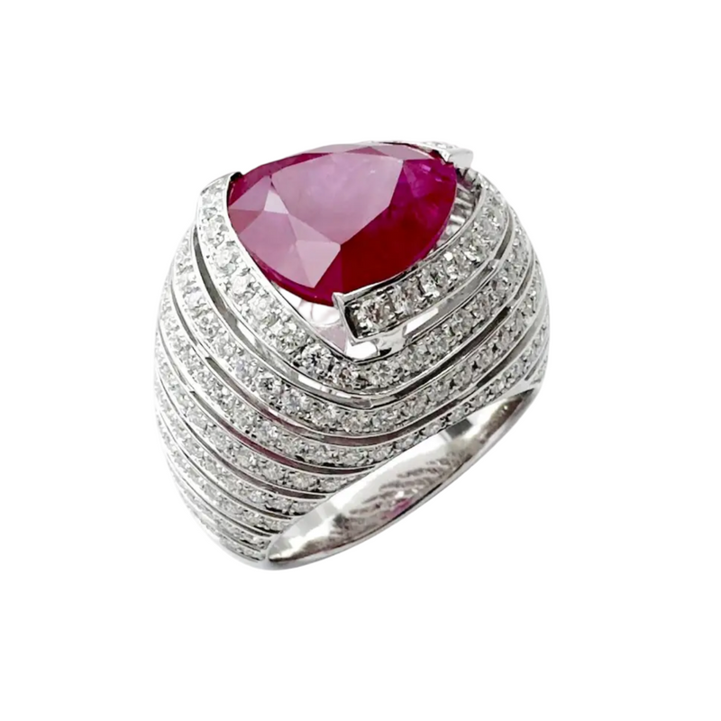 JR0556L - Ruby with Diamond Ring set in 18K White Gold Setting