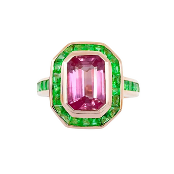 JR0565L - Pink Sapphire with Emerald Ring set in 18K Rose Gold Setting
