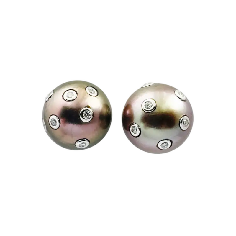 JE0037L - South Sea Pearl with Diamond Earrings set in 14K White Gold Setting