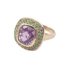 JR0128L - Unheated Pink Sapphire with Tsavorite Ring set in 18K Rose Gold Setting