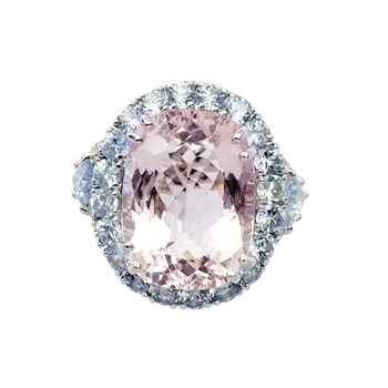 JR0515M - Morganite with Pastel Blue Sapphire and Diamond Ring set in 18K White Gold Setting
