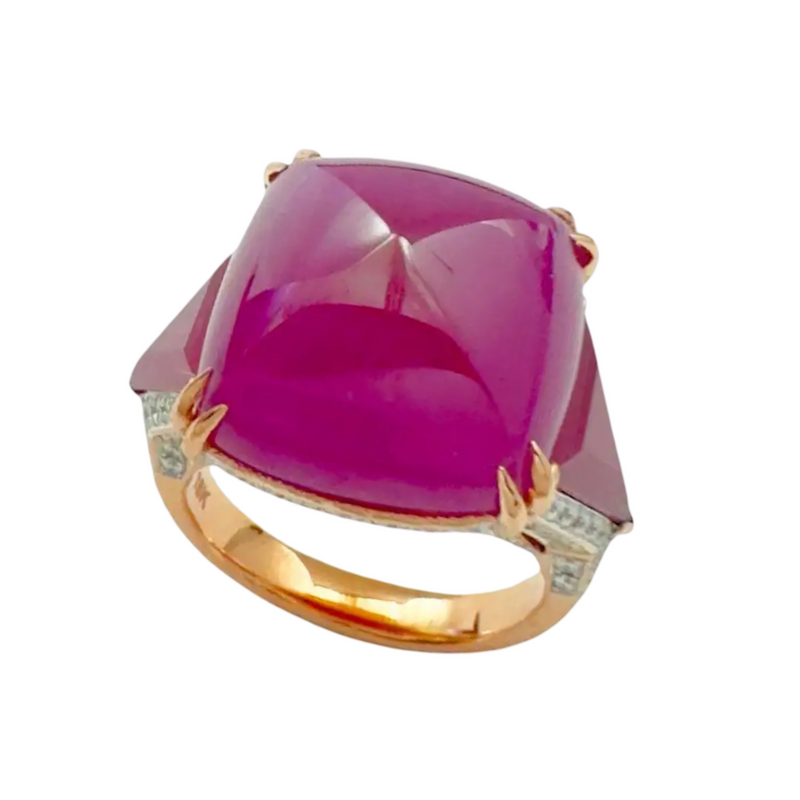 JR0470L - Sugarloaf Ruby and Diamond Ring set in 18K Rose Gold Setting