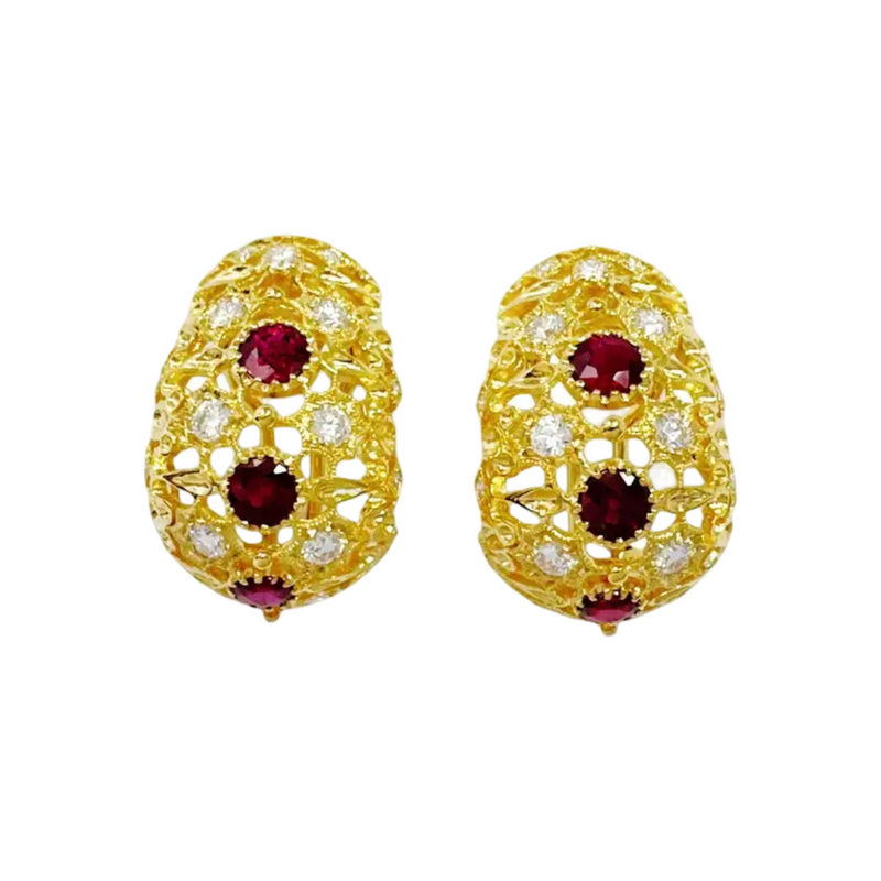 JE0030L - Ruby with Diamond Earrings set in 18K Gold Setting