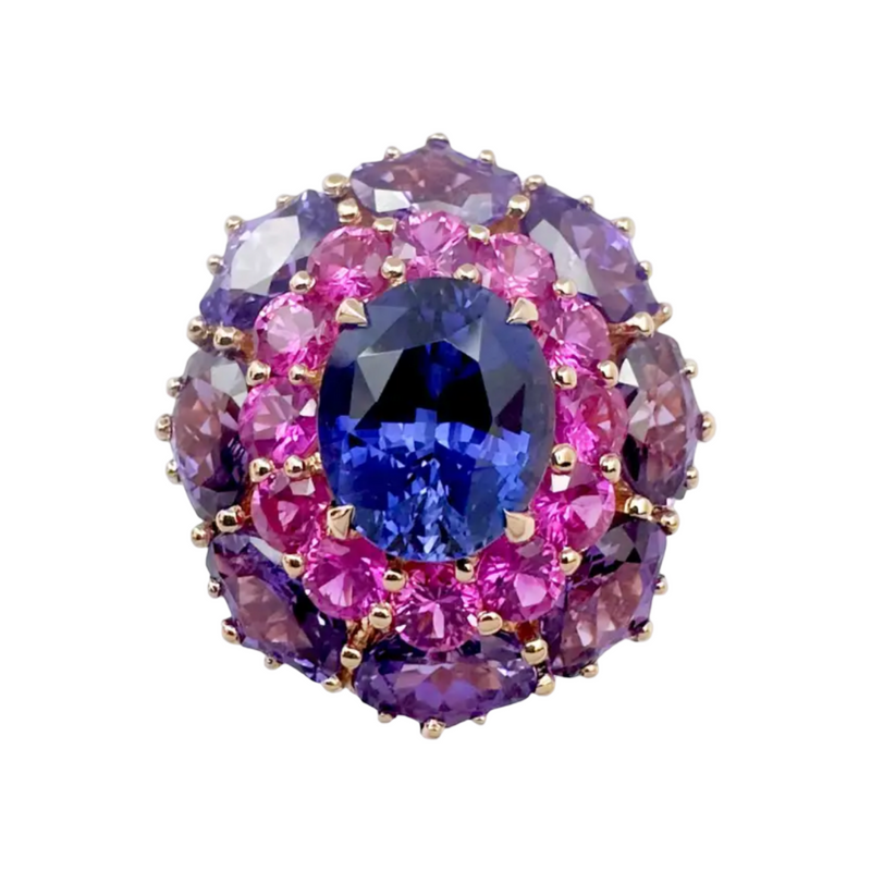 JR0676L - Blue-Violet Sapphire, Pink Sapphire and Purple Sapphire Ring in 18K Rose Gold Setting