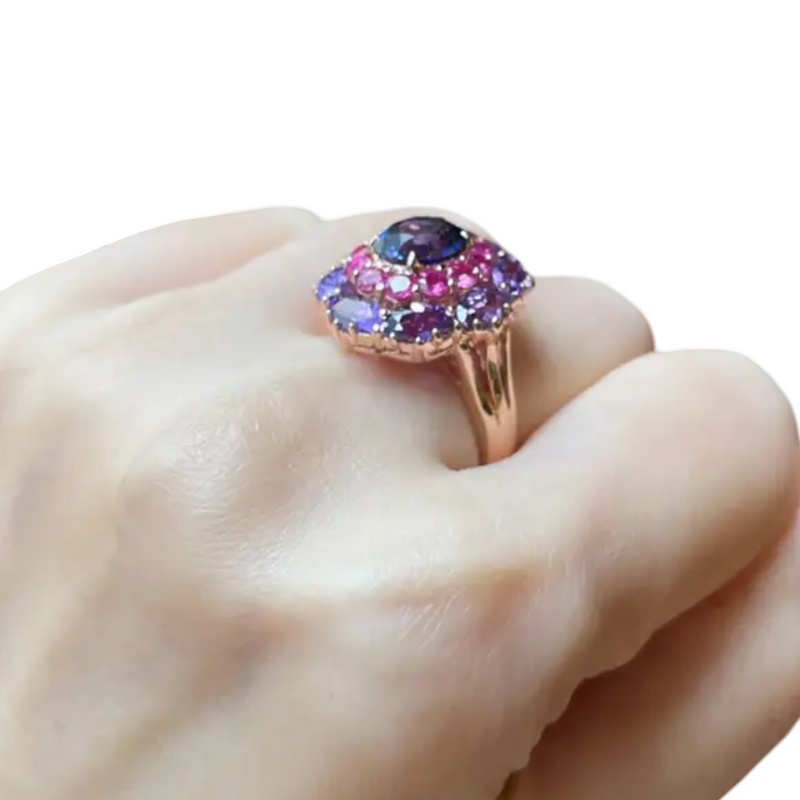 JR0676L - Blue-Violet Sapphire, Pink Sapphire and Purple Sapphire Ring in 18K Rose Gold Setting