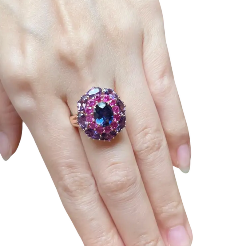 JR0676L - Blue-Violet Sapphire, Pink Sapphire and Purple Sapphire Ring in 18K Rose Gold Setting