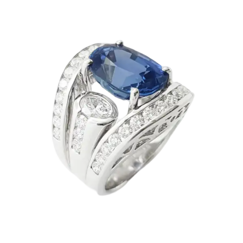 JR3238Z - Blue Sapphire and Diamond Ring set in 18K White Gold Setting