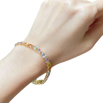 JB0170L - Multi Color Sapphire Tennis Bracelet set in 18K Gold Setting