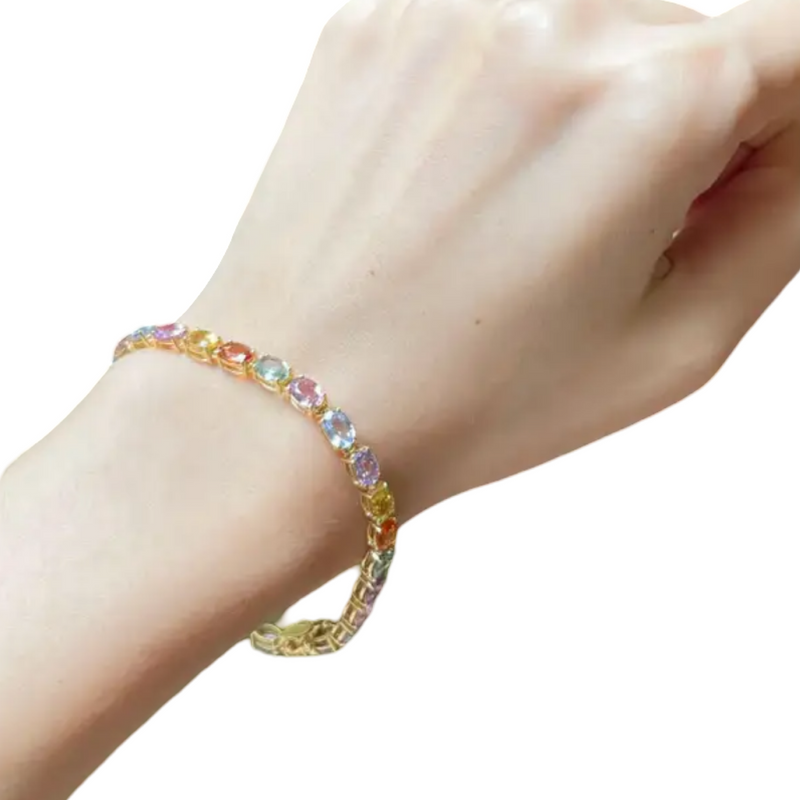 JB0170L - Multi Color Sapphire Tennis Bracelet set in 18K Gold Setting
