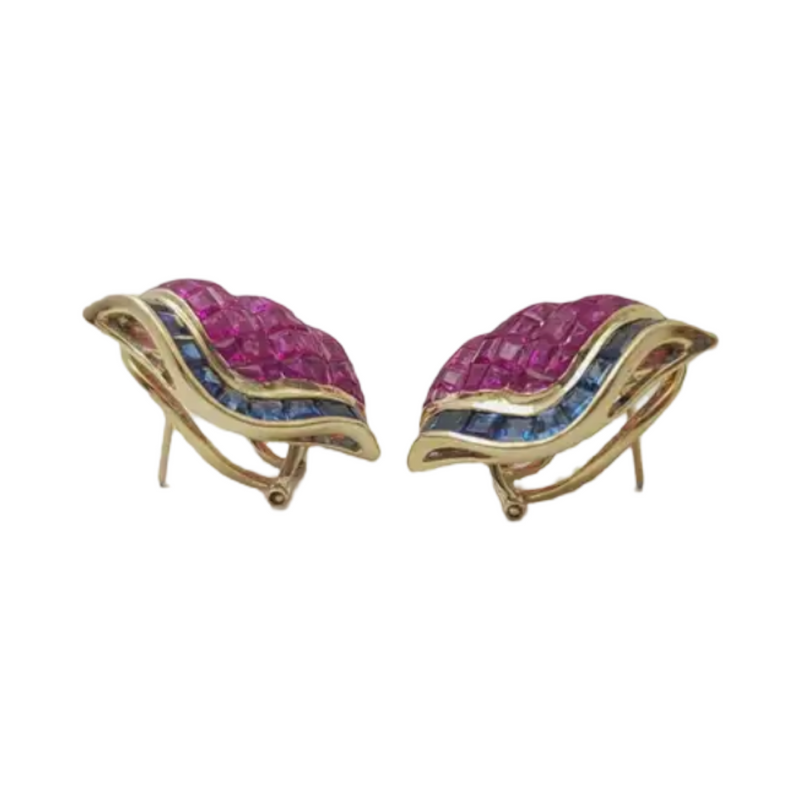 JE0337L - Ruby and Blue Sapphire Earrings set in 18K Gold Setting
