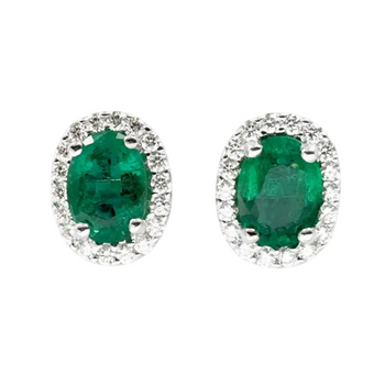 JE0446L - Emerald with Diamond Earrings set in 18K White Gold Setting