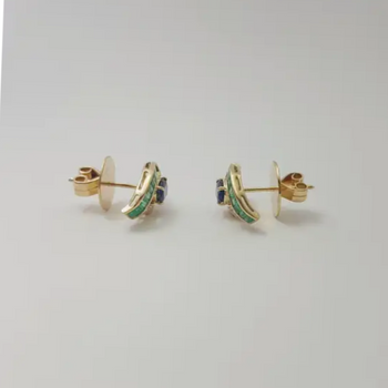 JE0336L - Blue Sapphire, Emerald and Diamond Evil Eyes Earrings set in 18K Gold Setting