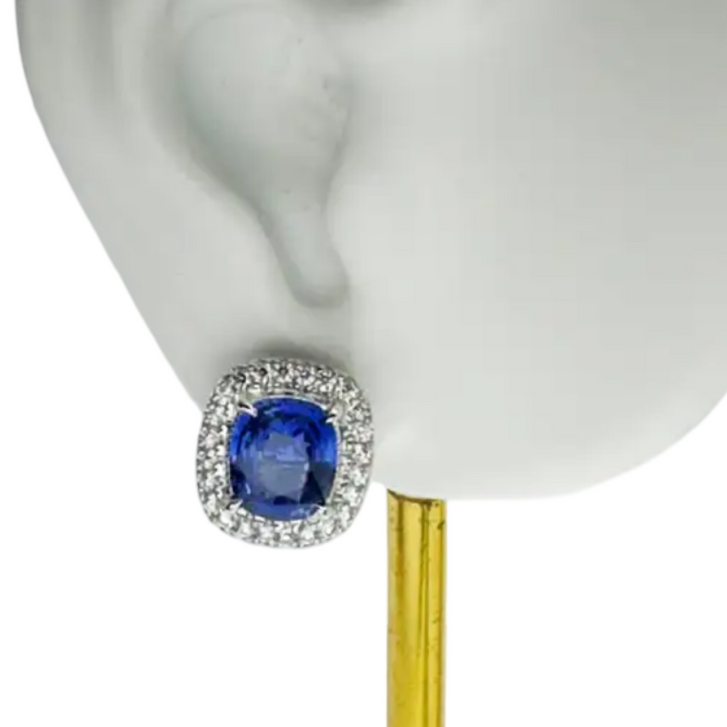 JE0333M - Blue Sapphire with Diamond Earrings set in 18K White Gold Setting