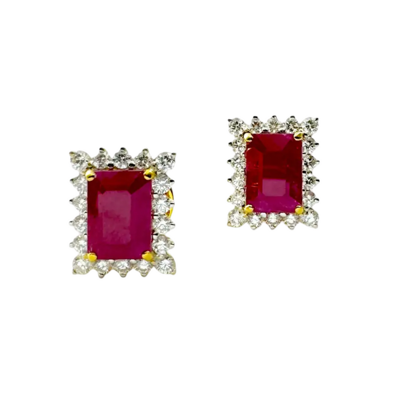 JE0081N - Ruby with Diamond Earrings set in 18K Gold Setting