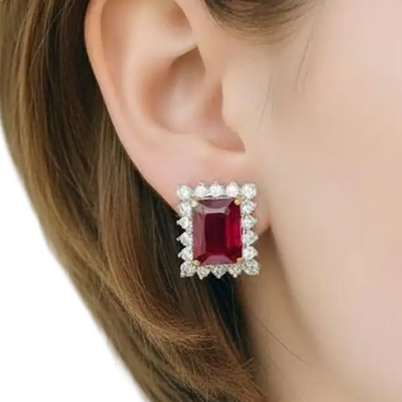 JE0081N - Ruby with Diamond Earrings set in 18K Gold Setting