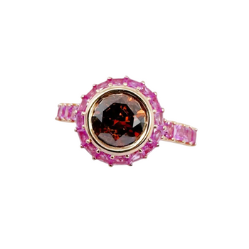 JR0555L - Brown Diamond with Pink Sapphire Ring set in 18K Rose Gold Setting