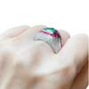 JR0286L - Trillion Columbian Emerald, Pink Sapphire and Diamond Ring set in 18K White Gold Setting